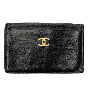 Authentic CHANEL Black Lambskin Leather Timeless Card ID Holder